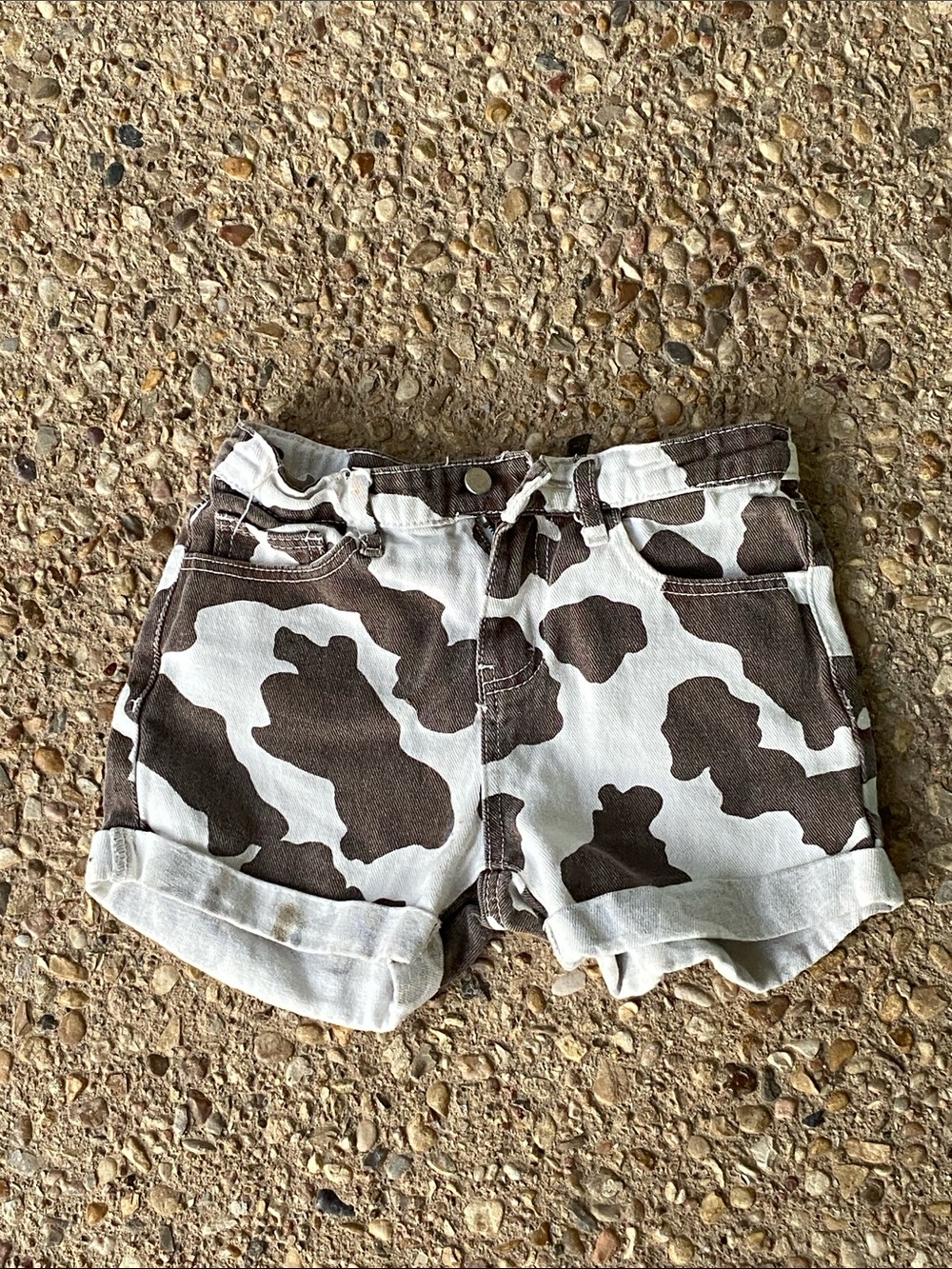 Kids Cowprint Cotton Short - Brown & White